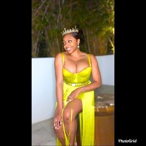 House of CB Yellow/Green Fringe Bustier Dress